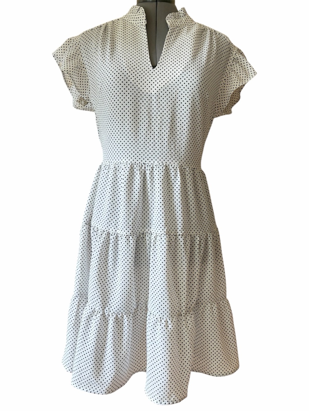 Polka Dot Tiered Midi Dress in White and Black
